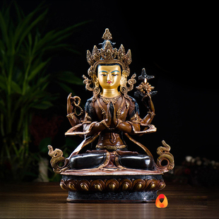 速发四臂观音菩萨铜像尼1镀手工泊0寸铜尔金西藏用品摆件