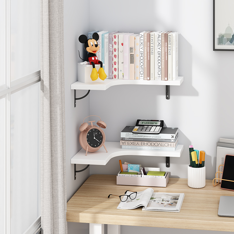 速发上角书架桌面墙墙置物架隔板客厅转三卧室拐角壁挂墙面角角收