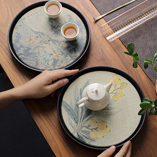 速发陶彩吸水茶盘墨瓷茶托盘小型家用壶承简约干泡台功茶夫具茶道