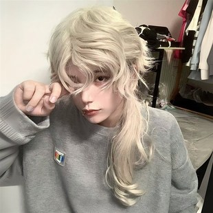 速发头鱼头假发男生短发米白金鲻微卷发男士狼尾拖尾长发全色套式