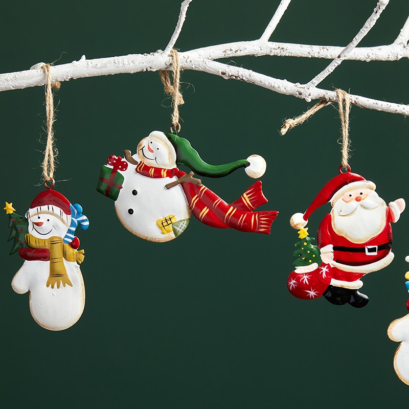 速发圣诞装饰品麋艺挂件老人雪人铁圣彩色手绘吊饰鹿诞树挂件