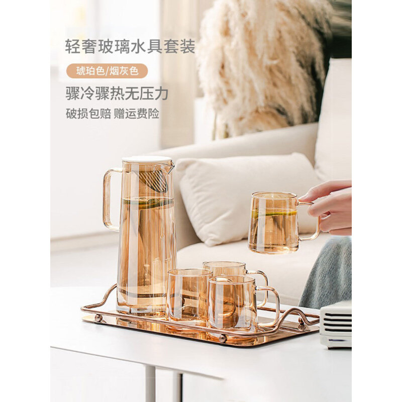 现货速发HI8R冰箱冷水壶玻璃耐高温家用大容量泡茶壶套装凉水杯加