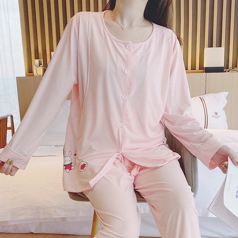 高货速发新款莫代尔月子服春夏产后外出哺乳衣喂奶家居孕妇睡衣一
