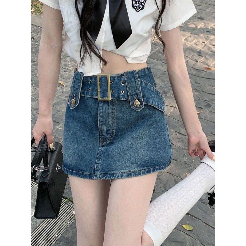 高货速发牛仔短裙女2024年夏季新款高腰辣妹超短裙包臀裙防走光裤