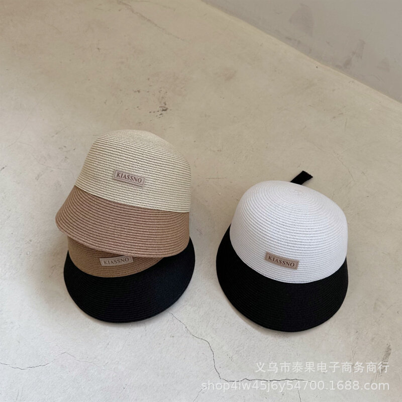 现货速发儿童夏款透气编织透气大帽檐圆顶遮阳帽男女童韩版百搭拼