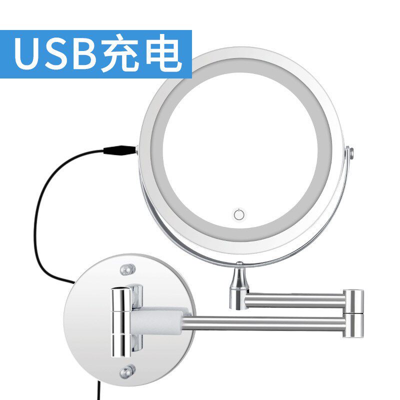速发新品浴室化妆镜带灯可折叠化面壁挂充电1摸双妆镜触0倍