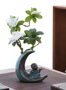 速发新中式创意花瓶盆景瓷件陶摆家禅书房书桌博古架装饰品工艺品