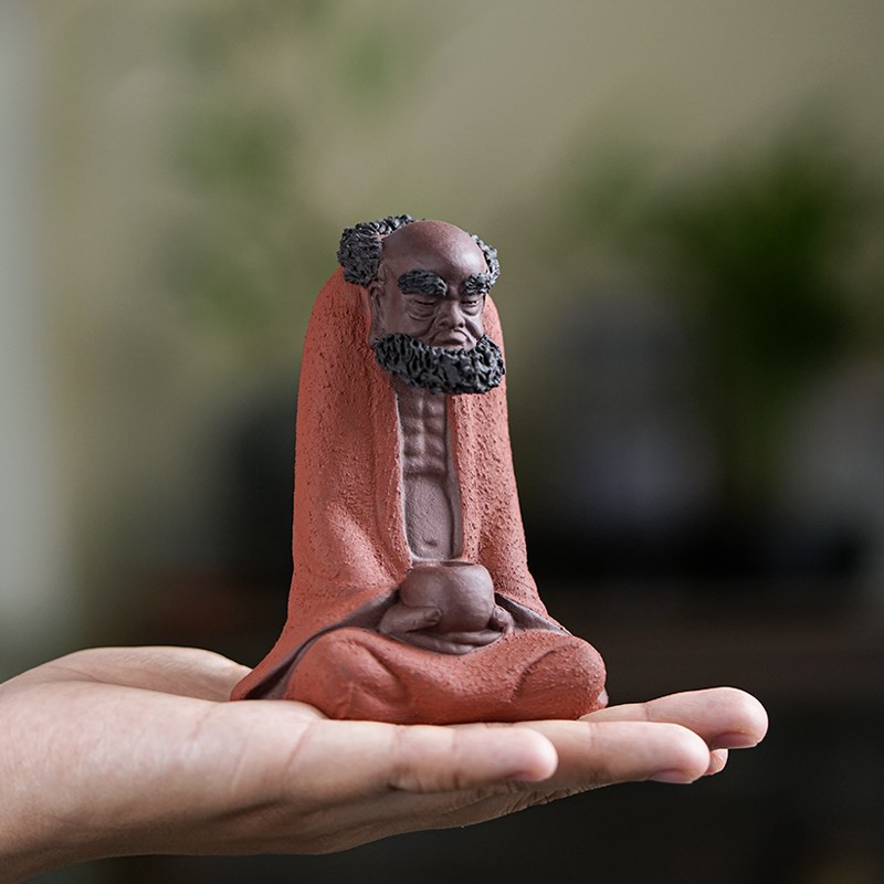 速发宜兴原矿紫砂禅悟 茶宠摆件精品可养 禅宗佛像禅意线香插