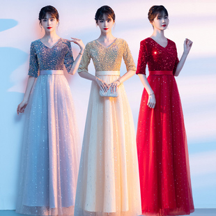 速发大主唱演出服朗诵合持人长晚表演服宴会连衣裙气质裙礼服