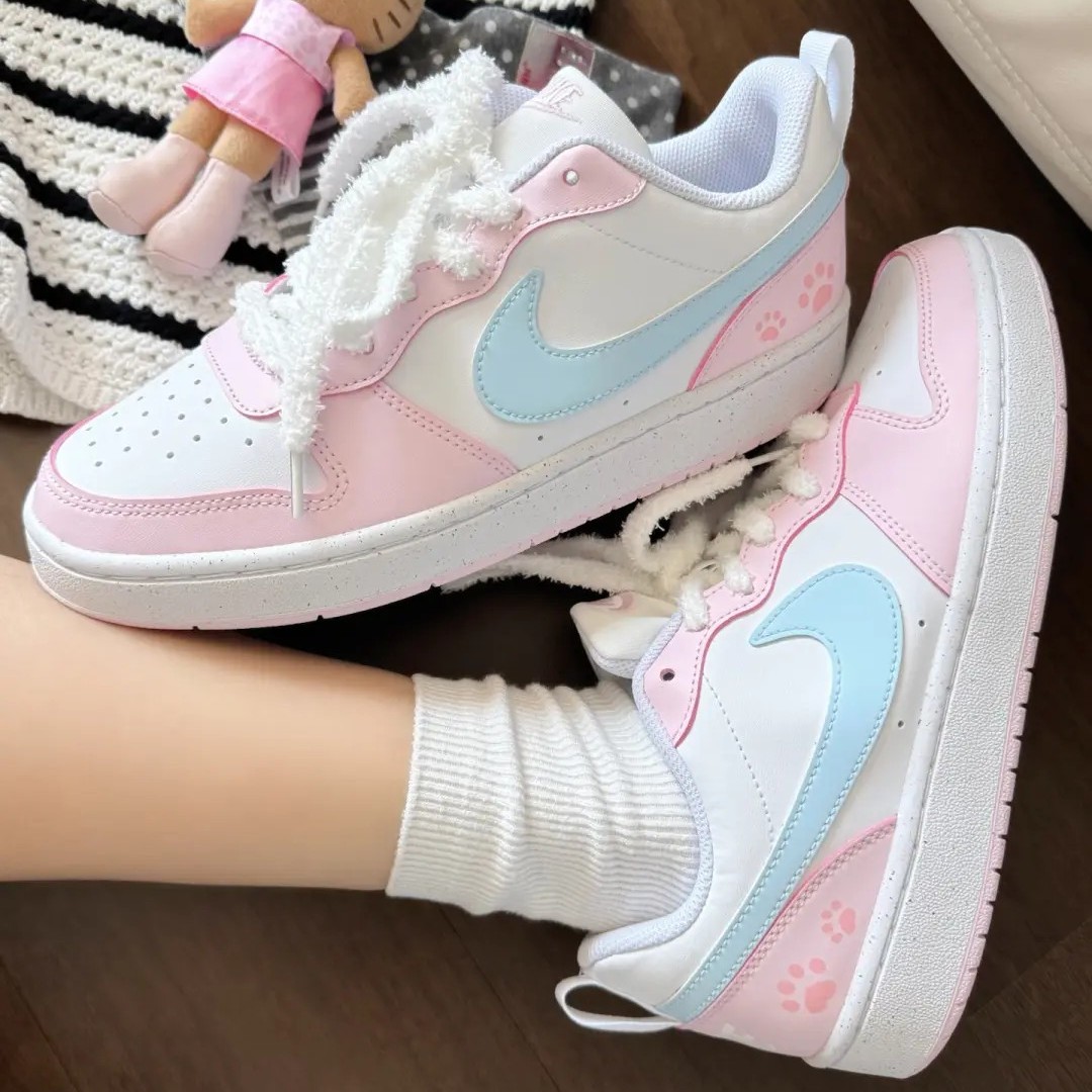 耐克正品粉系少女感猫爪小清新潮流设计低帮休闲耐磨板鞋