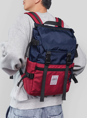 Mackar撞色背包男士双肩包大容量翻盖电脑包旅行可爱束口书包女生