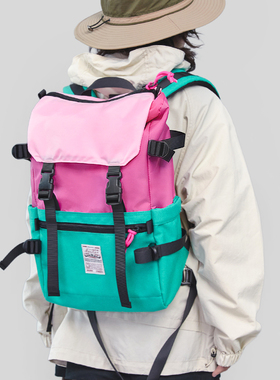 Mackar书包双肩包女生大容量16寸电脑包防水翻盖抽绳束口背包旅游