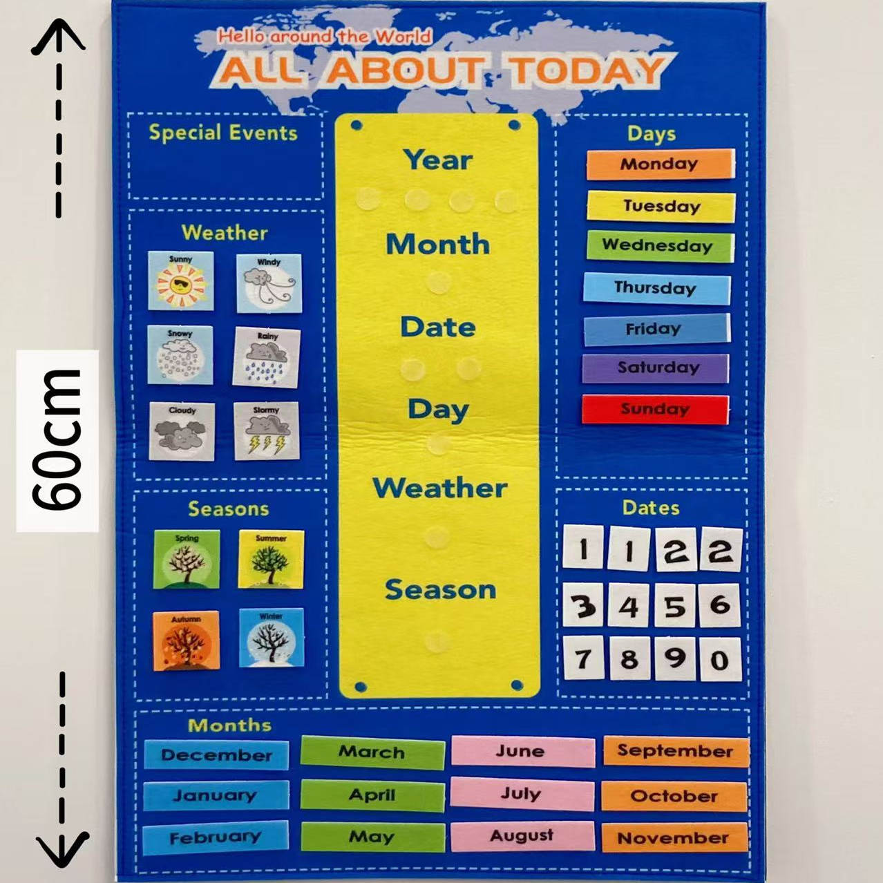 All About Today毛毡挂图英语小教具 40x60cm 幼少儿多功能实用日常互动环创教具挂图