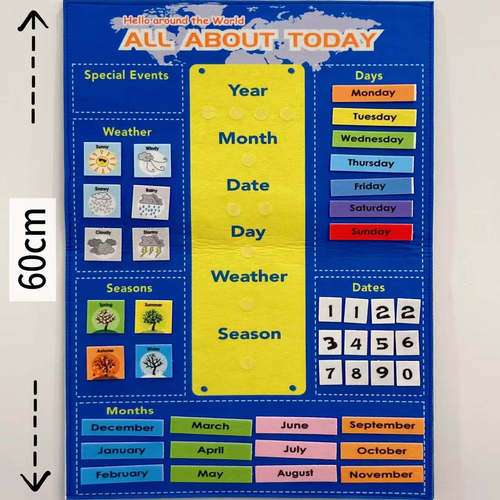 All About Today毛毡挂图英语小教具 40x60cm 幼少儿多功能实用日常互动环创教具挂图