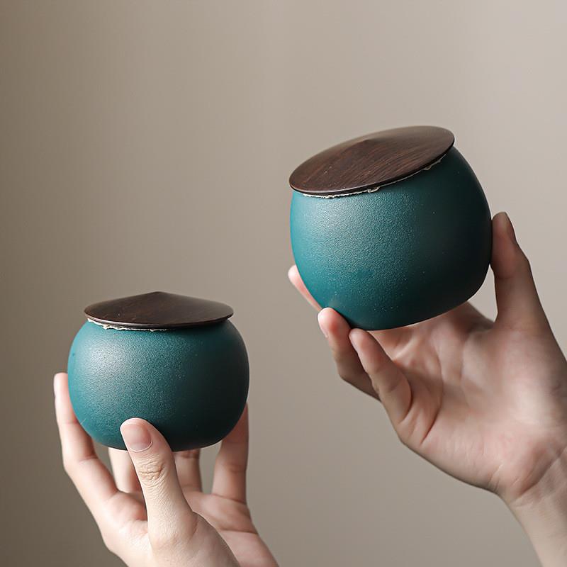 日式粗陶小茶罐  陶瓷迷你小号密封防潮茶叶罐功夫茶具茶仓储物罐