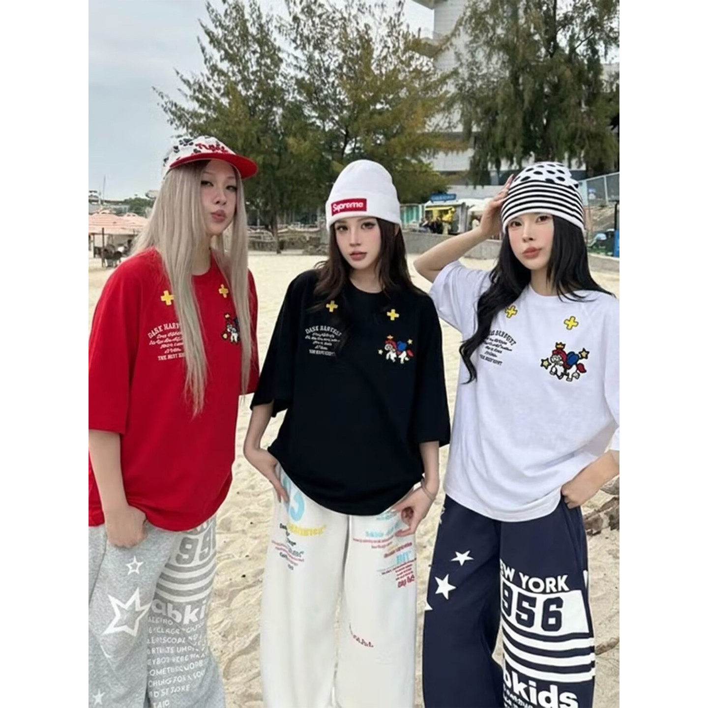 oversize刺绣毛巾绣半袖上衣学生