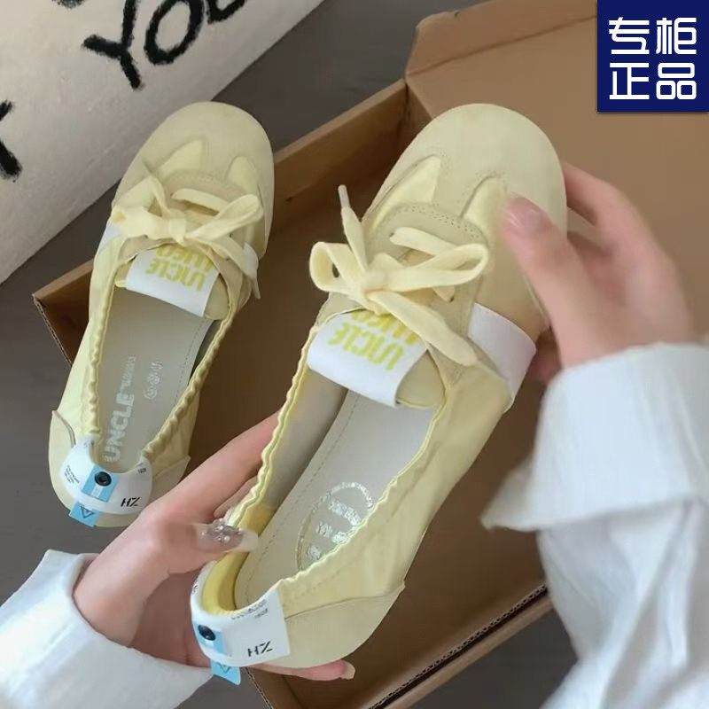 2025夏季新款法式平底系带透气一脚蹬芭蕾德训鞋女小白鞋时尚单鞋