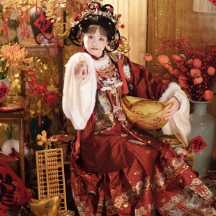 【有龙则灵】汉服女秋冬拜年服重工刺绣云肩织金马面套装明制仙气