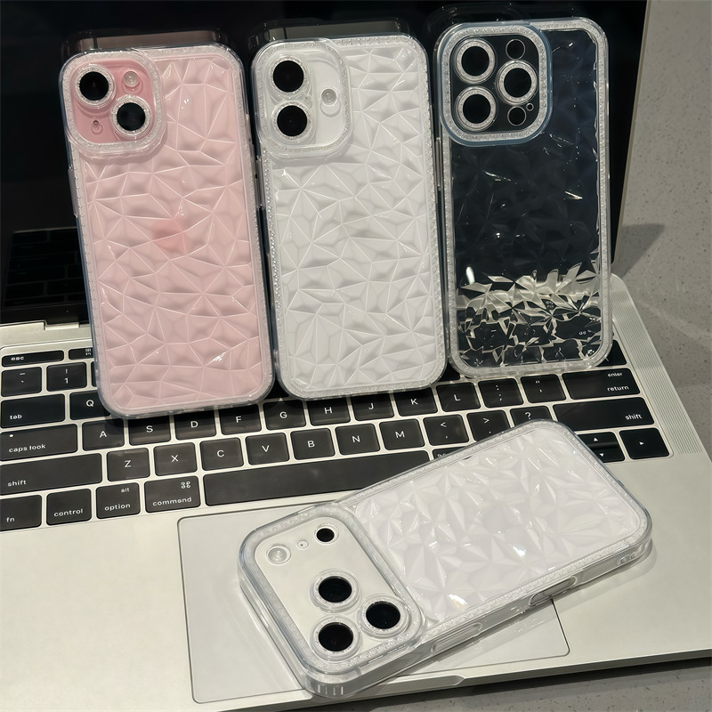奢华钻石纹适用苹果17Promax高档16plus女神新款iPhone15硅胶软套手机壳14Pro全包摄像头防摔12超薄透明13潮