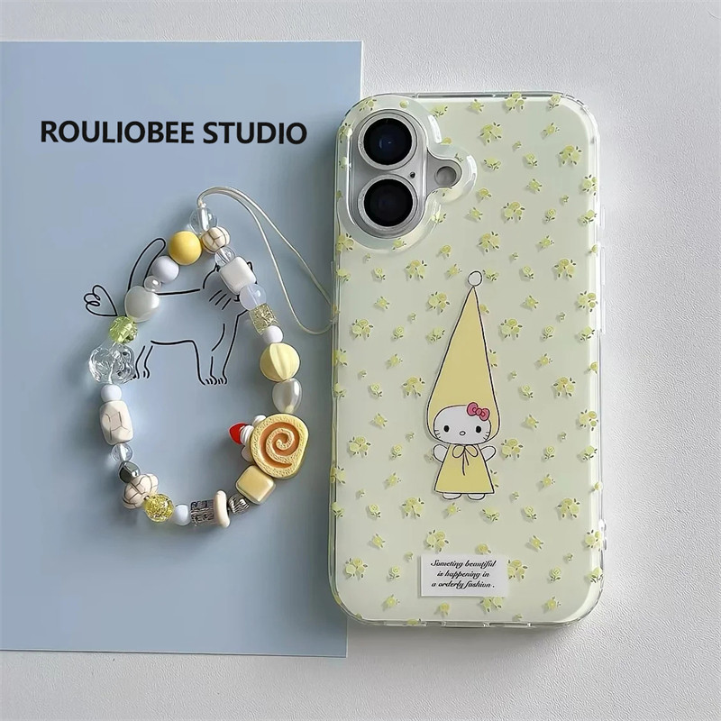 ins小清新淡黄尖尖帽猫咪适用苹果15promax手机壳iPhone16新款13双层12华为P70荣耀90vivo小米14红米K80oppo