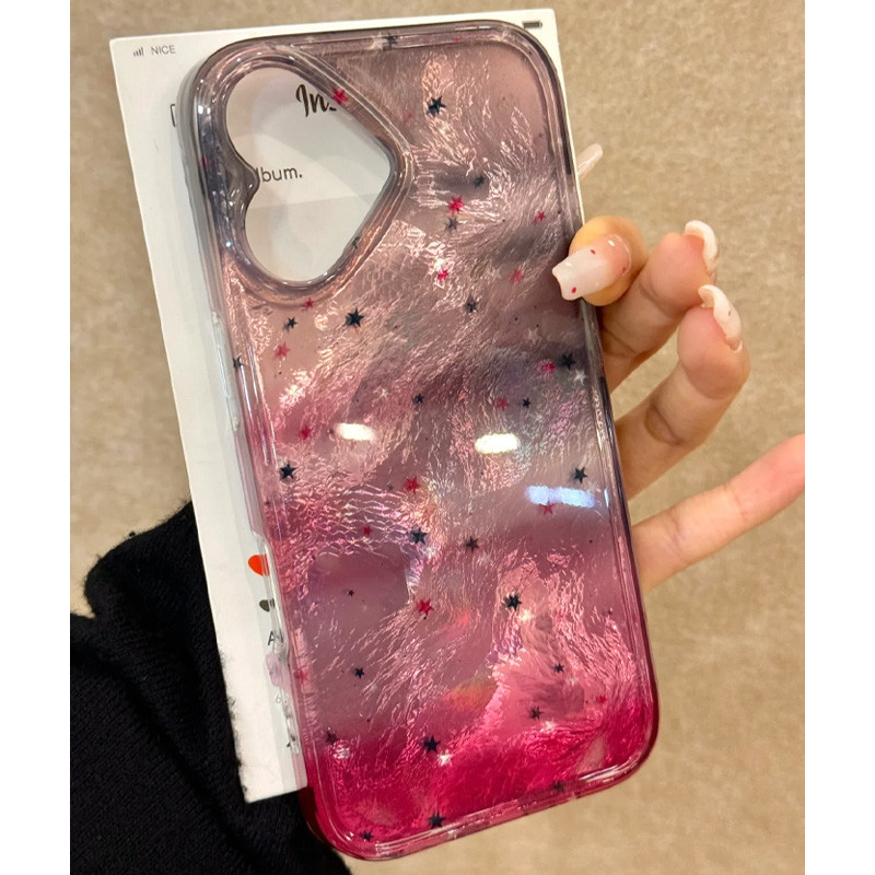 晕染粉色星适用iPhone16苹果15手机壳14promax新款13Pro女款12/11小米华为nova12荣耀200vivo红米oppofindx7