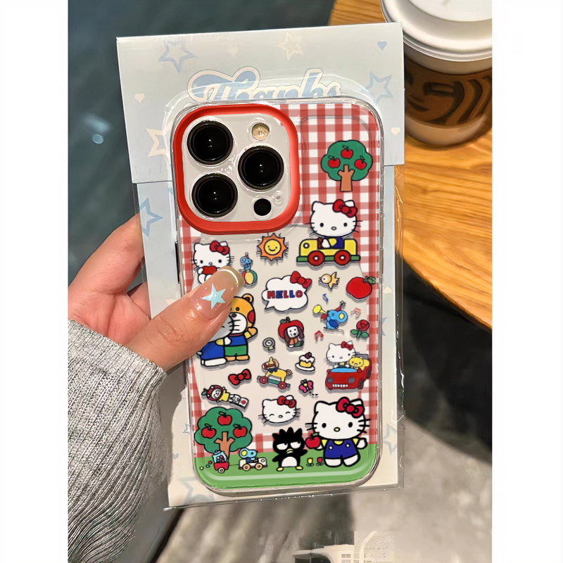 可爱格纹苹果凯蒂猫适用苹果13手机壳iphone14/15红米k70华为p60卡通nova8荣耀90软vivox70oppoa93小米保护套