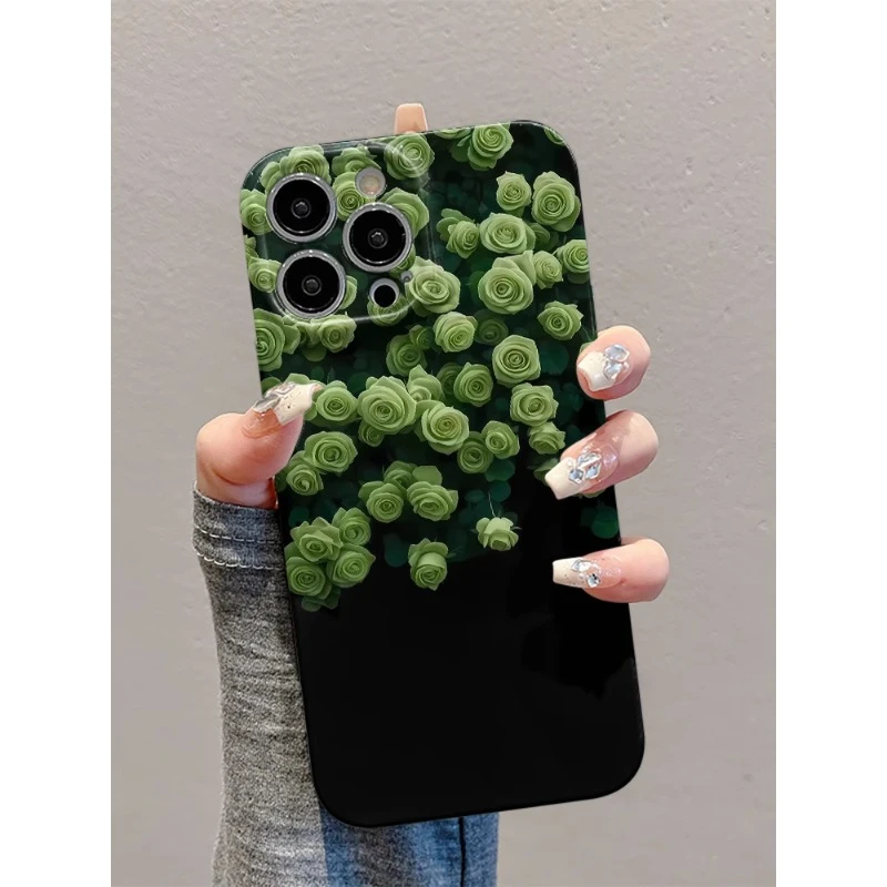 绿色简约花朵适用苹果16pro手机壳iPhone15/14新款华为mate70简约vivos20菲林壳OPPOreno13防摔小米15红米K80