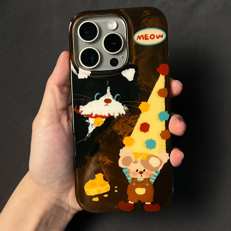 ins可爱猫咪老鼠锡纸纹适用苹果15promax手机壳iPhone16新款13高级感12华为P70荣耀100vivo小米14红米K60oppo