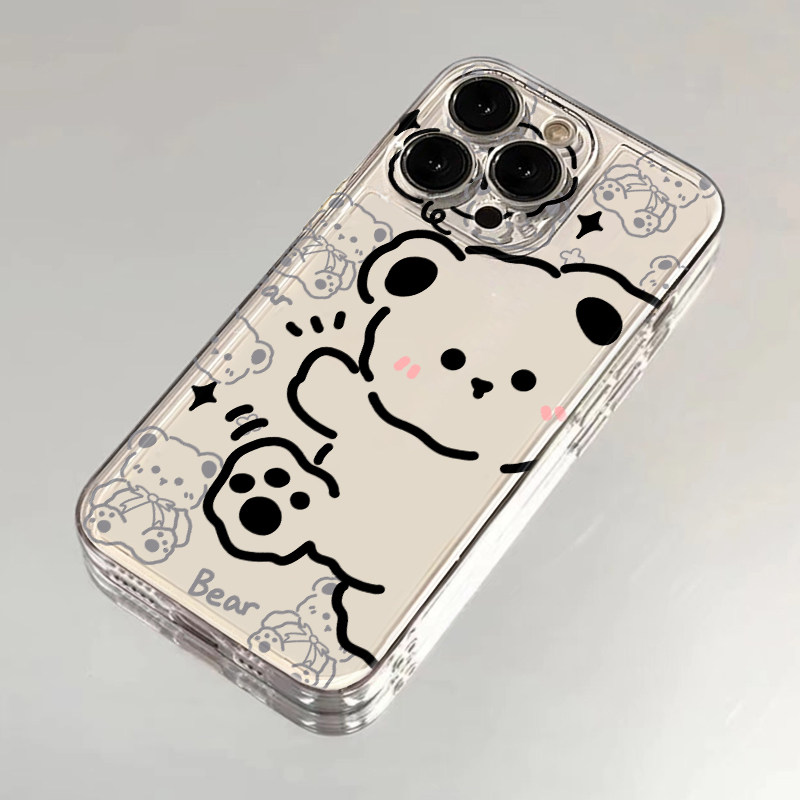 ins简约线条小熊适用苹果13手机壳iphone14/15红米k40华为p40卡通nova8荣耀60女潮vivox70oppoa93小米保护套