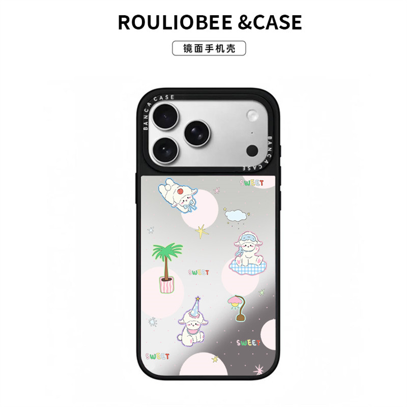 三只咩咩小羊适用苹果17promax英文镜面手机壳iPhone16/15新款14创意13华为P70荣耀vivoS30小米17红米K80oppo