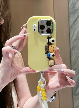 黄色萌掌门狗腕带挂绳适用苹果15手机壳iphone15promax新款14plus高级感13/12硅胶11华为mate60pro防摔保护套