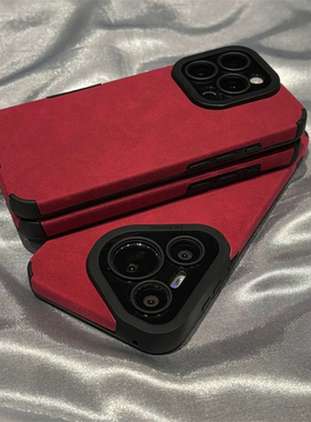 秋冬高级翻毛皮安可拉红适用苹果16Pro手机壳iPhone14max华为mate70k60小米15p50nova13荣耀x200Magic7reno12