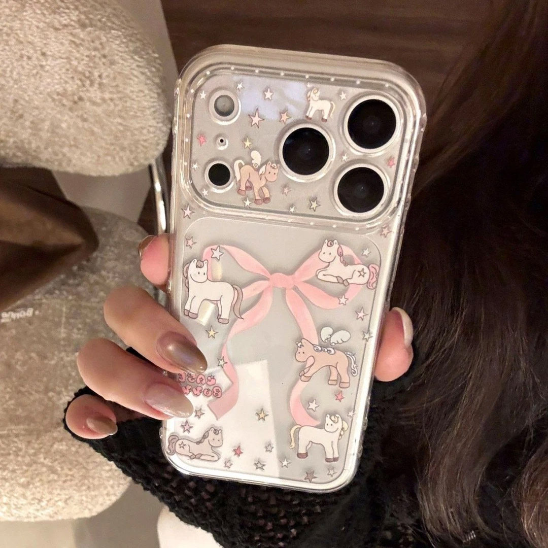 透明粉色小马适用iphone17promax手机壳苹果16/15/14新款13华为mate70创意vivos30小米17oppo红米K80荣耀400