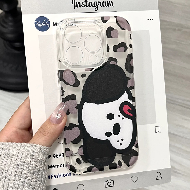 黑色豹纹小狗适用iPhone16promax手机壳苹果15华为mate60小米14pro新款Pura70透明nova13红米K80荣耀90reno12