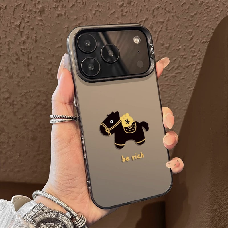 有钱小黑马适用苹果17promax手机壳iPhone16/15新款14磨砂彩银13/12华为P70荣耀400vivoS30小米17红米K80oppo