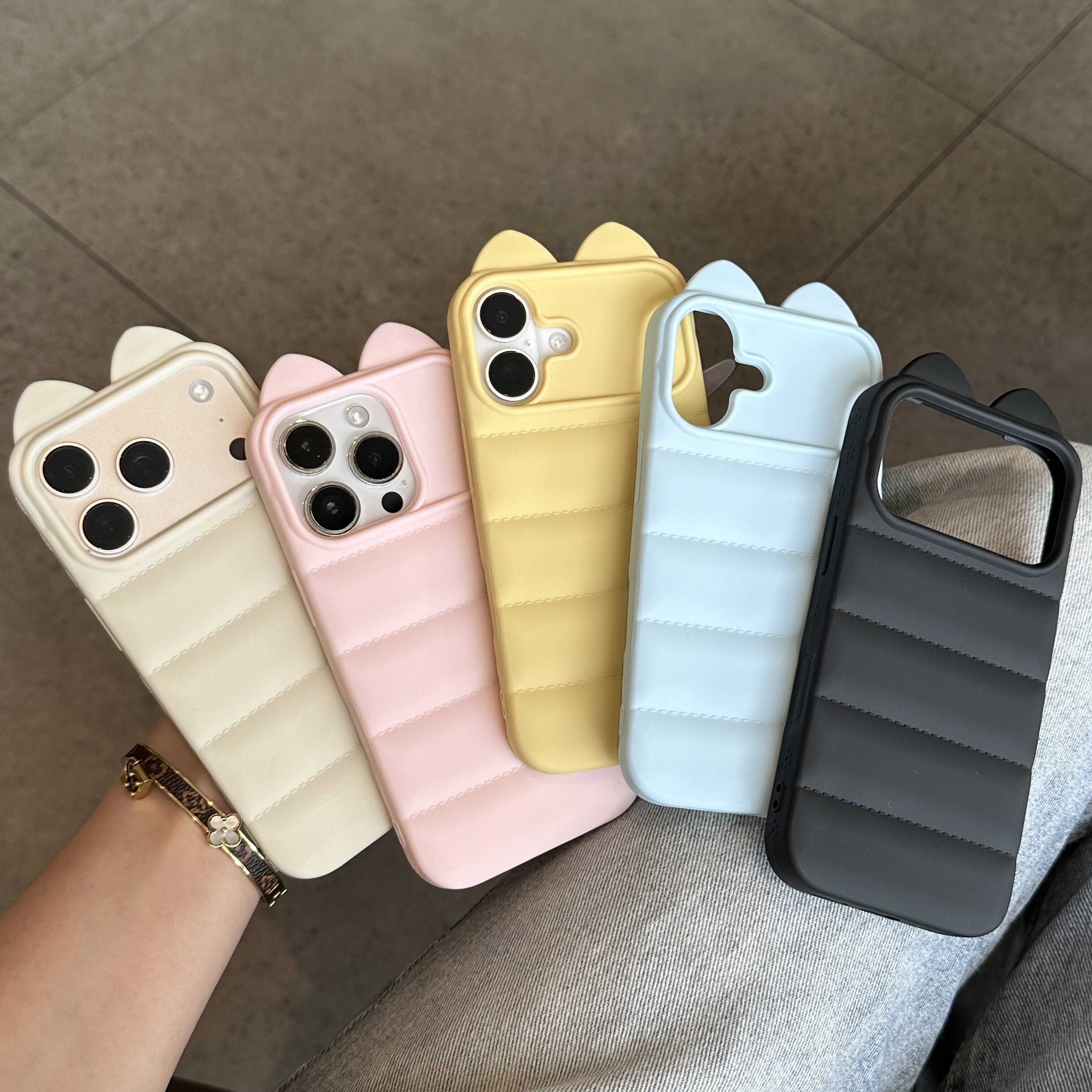 ins韩系可爱奶油纯色立体猫耳朵17适用17pro苹果17ProMax手机壳iPhone16全包14新款16Promax保护套女款创意13