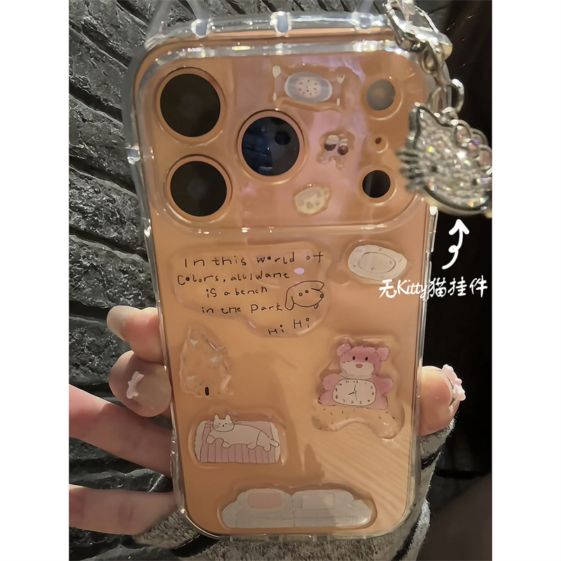 苹果猫耳朵小熊贴纸diy手机壳