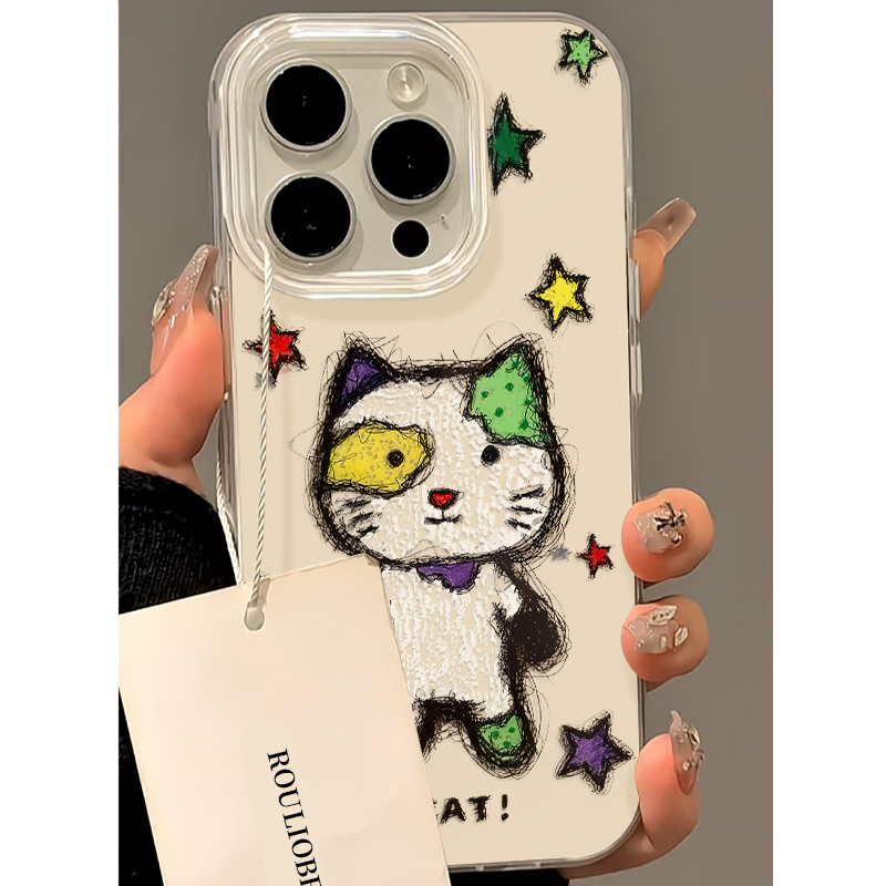 ins趣味可爱小怪猫卡通涂鸦适用苹果15promax手机壳iPhone16新款13双层12华为P70荣耀vivo小米14红米K80oppo