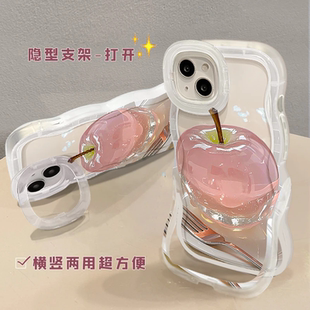 新款 13高级感12华为P70荣耀90vivo小米14红米K80oppo 水晶苹果板凳双支架适用苹果15promax手机壳iPhone16新款