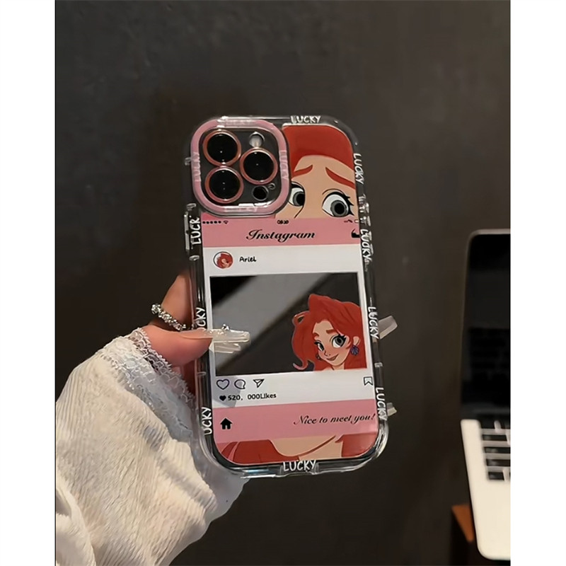 ins可爱卡通镜面美人鱼公主适用苹果15promax手机壳iPhone16新款13高级感12华为P70荣耀90vivo小米14红米oppo