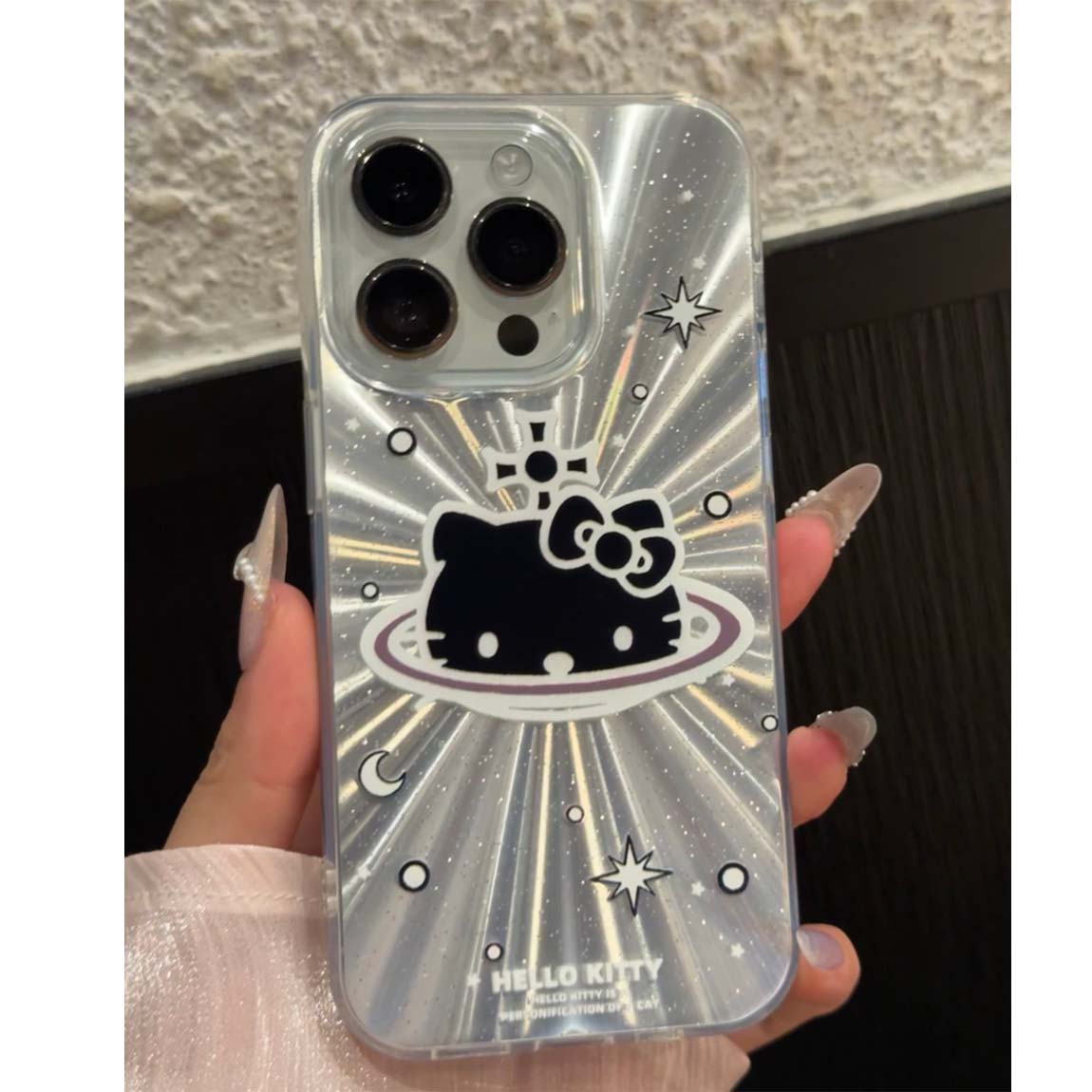 苹果高级感银色极光细闪Kitty猫