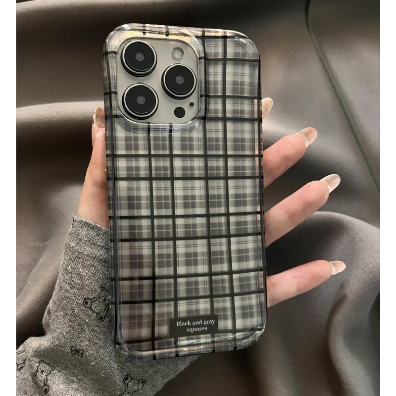 韩系ins复古简约黑色格纹适用苹果16promax手机壳iPhone15女新款14高级感13个性小众15Pro防摔16pro保护套12