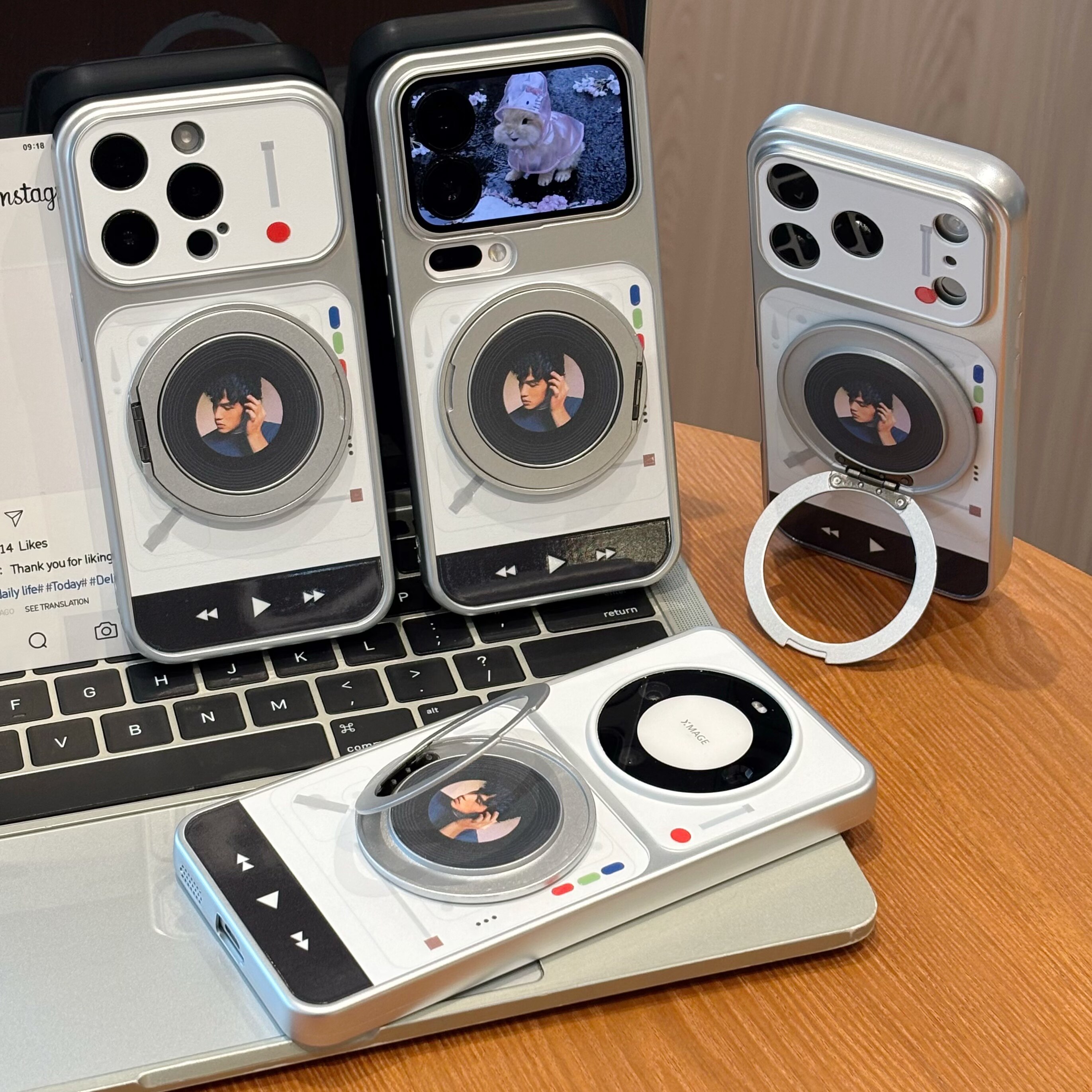 卡通音乐CD旋转支架适用苹果17promax手机壳iPhone16/15/14新款13菲林壳12华为PURA90潮vivoS60小米17红米K80
