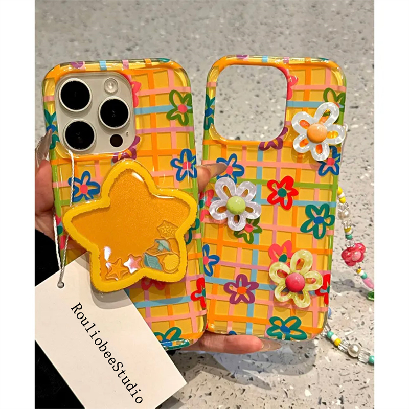 全机型彩线条立体花朵星星手机壳