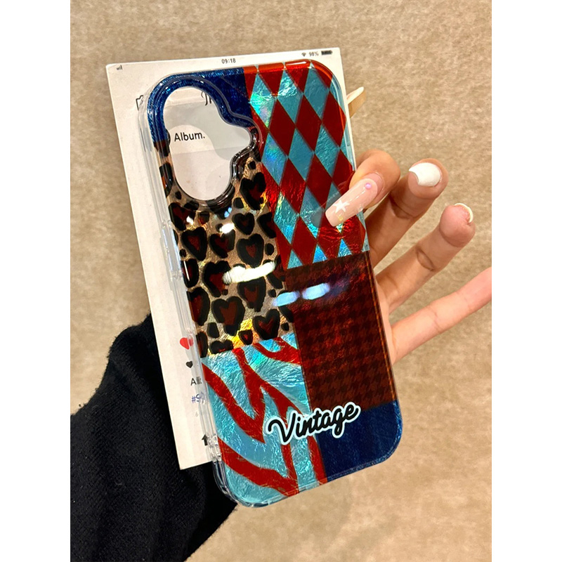 小众ins时髦豹纹拼接适用iphone15promax苹果16手机壳11新款13高级12华为荣耀vivoiQOO小米14红米oppo保护套