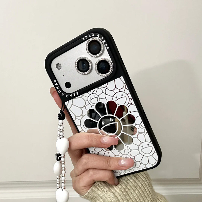 村上隆太阳花适用苹果17promax英文镜面手机壳iPhone16/15/14pro个性创意16/15/14plus防摔14/13/12/11男女款