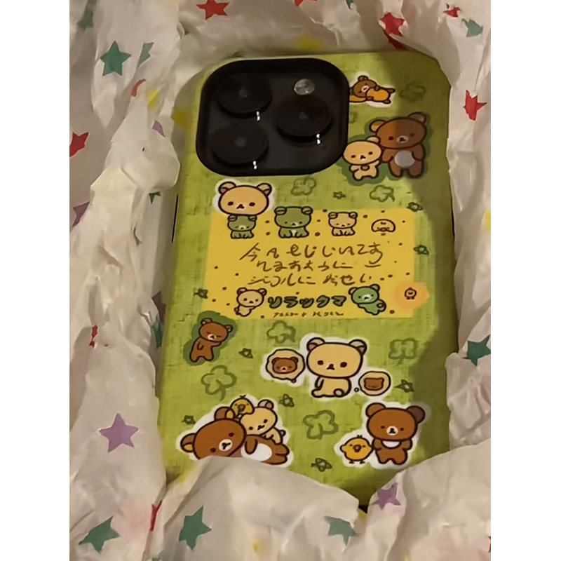绿色皮衣轻松熊适用苹果16Promax二合一菲林手机壳iP15新款mate60pro创意pura70可爱OPPOReno13女s20红米K80