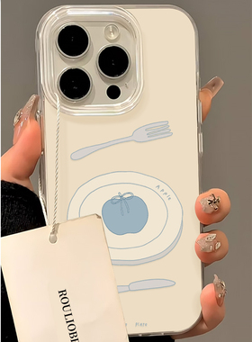 ins奶蓝色苹果刀叉餐具适用苹果17promax手机壳iPhone16菲林13华为pura80新款vivos30创意reno14mate70小米15