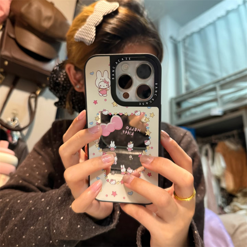 围边星星kt米菲适用苹果17promax英文镜面手机壳iPhone16/15/14pro个性创意16/15/14plus防摔14/13/12/11女款