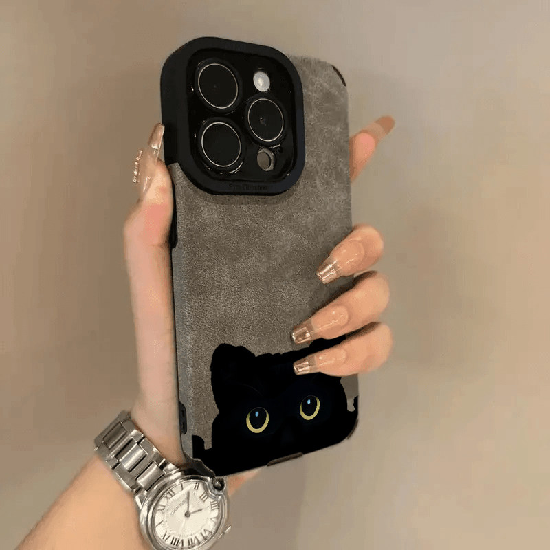 苹果可爱探头小黑猫翻毛皮高级感